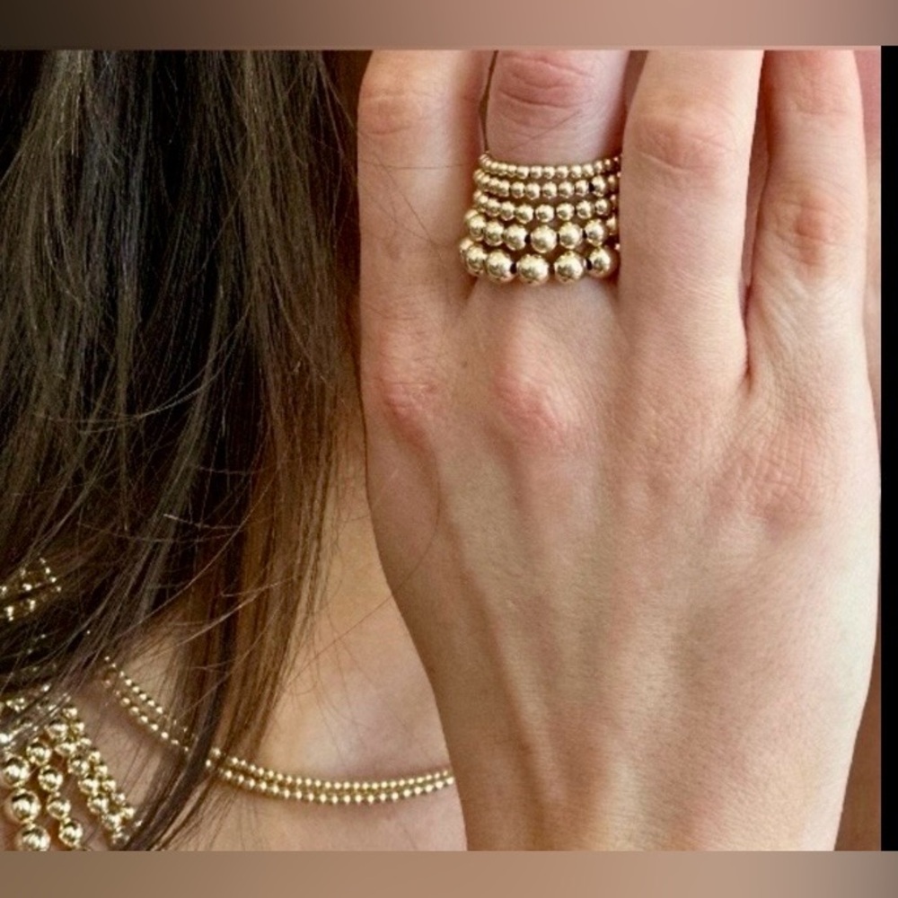 14K Gold Filled Beaded Ring Stack (5); Non tarnish, water & sweat proof. - Picture 3 of 4